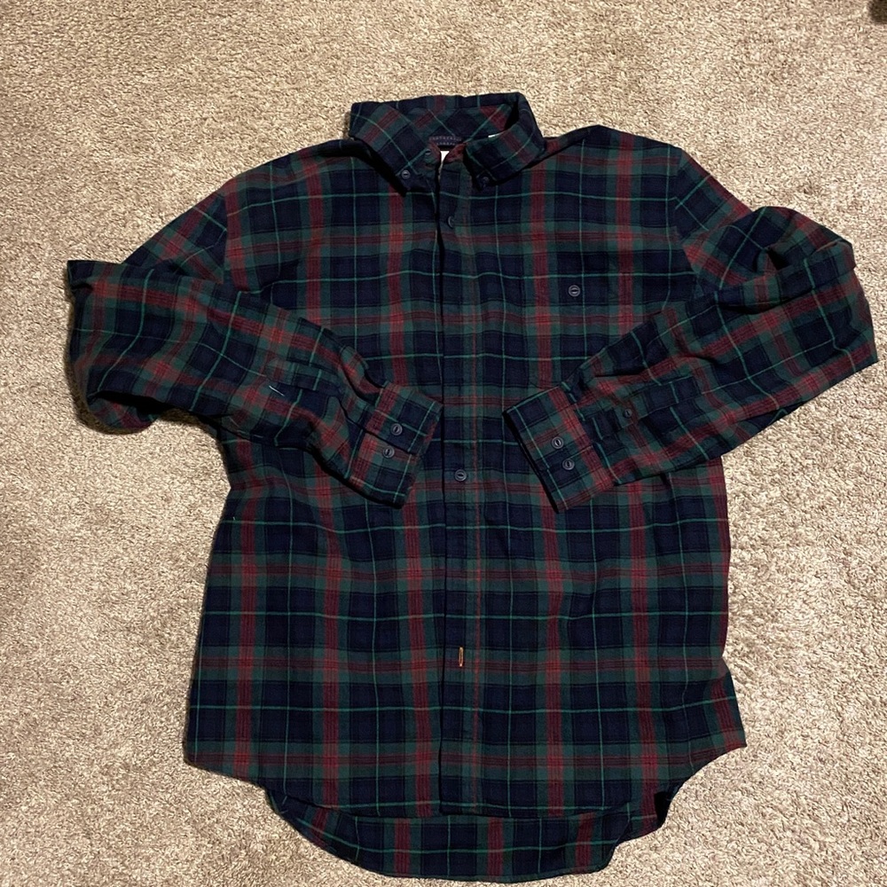 Weatherproof Blue and Green Plaid Button-Down Flannel Shirt